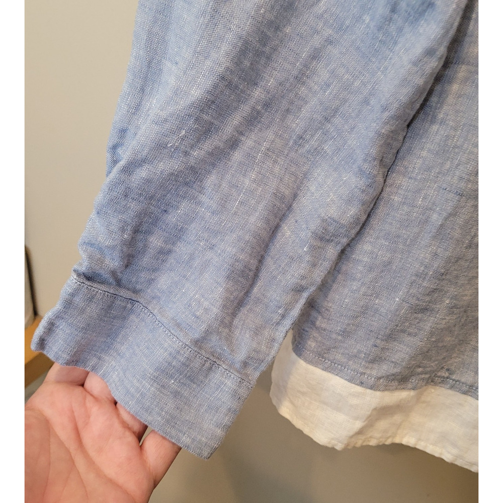 Lintico Linen Blue White Hem Long Sleeve Button Up Shirt Size XL Coastal - Picture 4 of 13